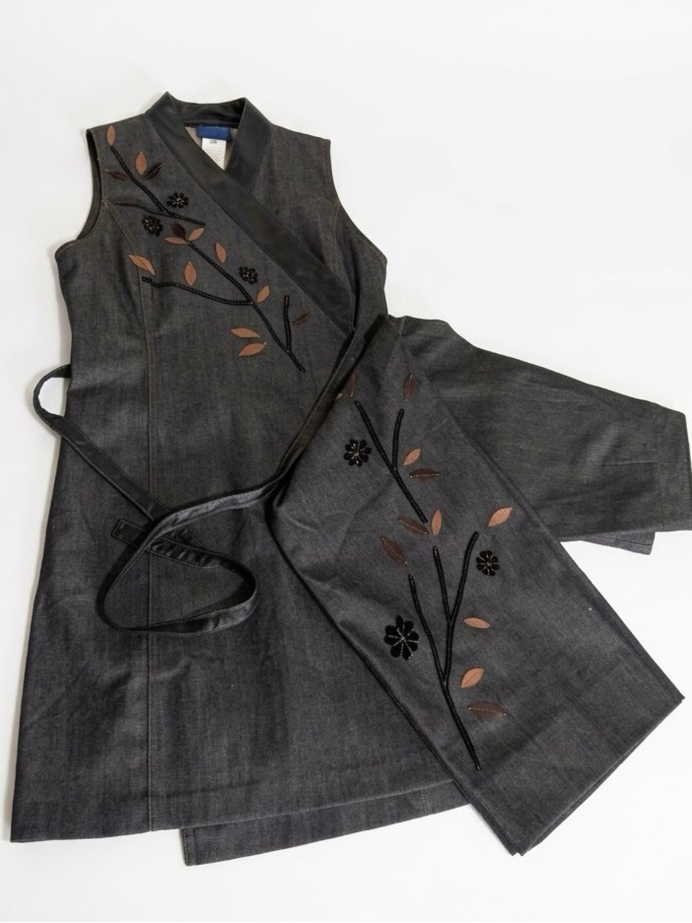 Vintage 90s KENZO JEANS 2-Piece Suit Kimono Wrap Top & Cropped Pants Italy 40